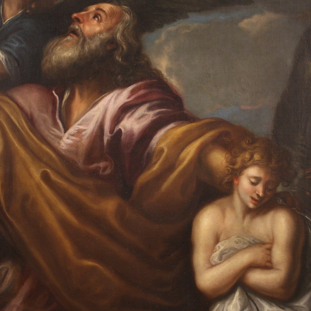 Grande dipinto religioso del XVII secolo, il sacrificio di Isacco-photo-1