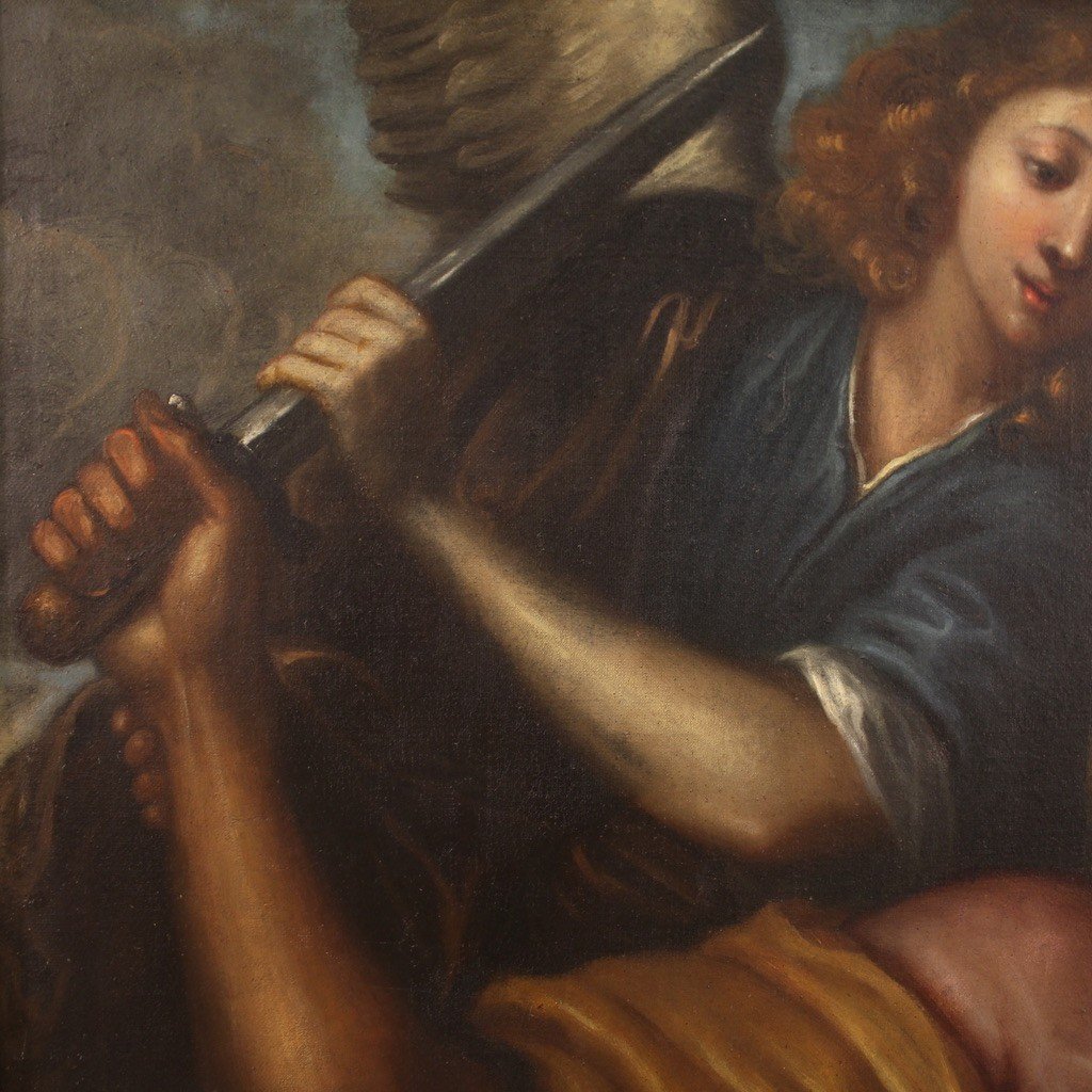 Grande dipinto religioso del XVII secolo, il sacrificio di Isacco-photo-4