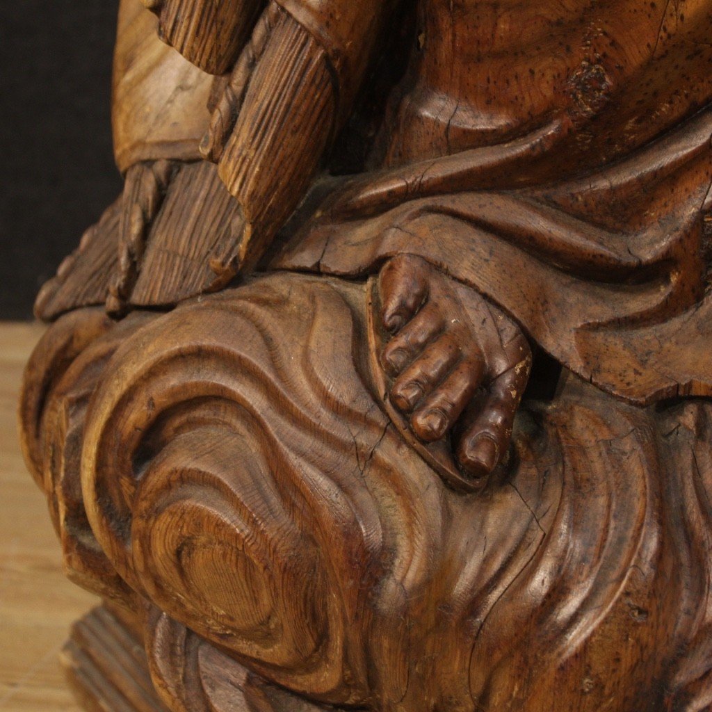Antica scultura tedesca in legno santa su nuvola del XVIII secolo-photo-4