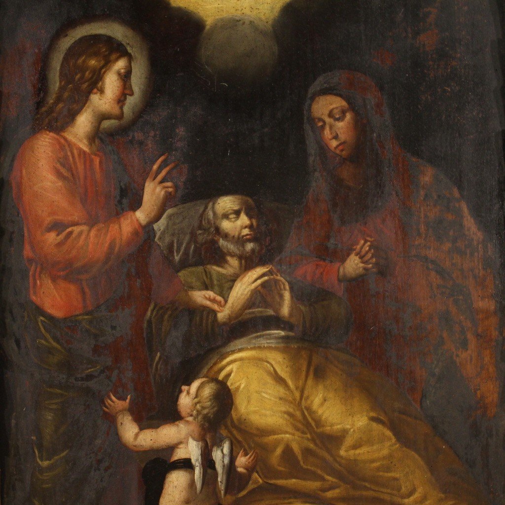 Antico dipinto religioso del XIX secolo, la morte di Giuseppe-photo-2