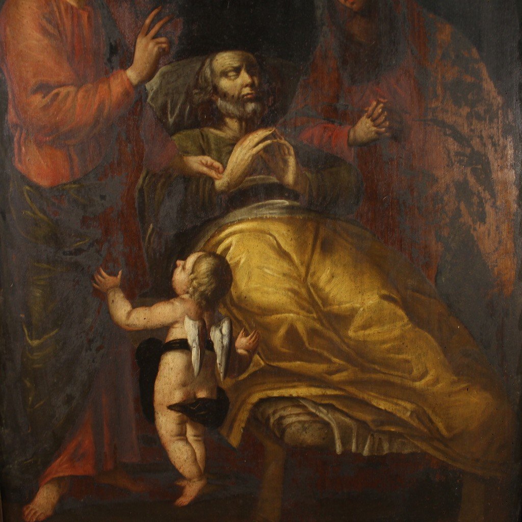 Antico dipinto religioso del XIX secolo, la morte di Giuseppe-photo-4