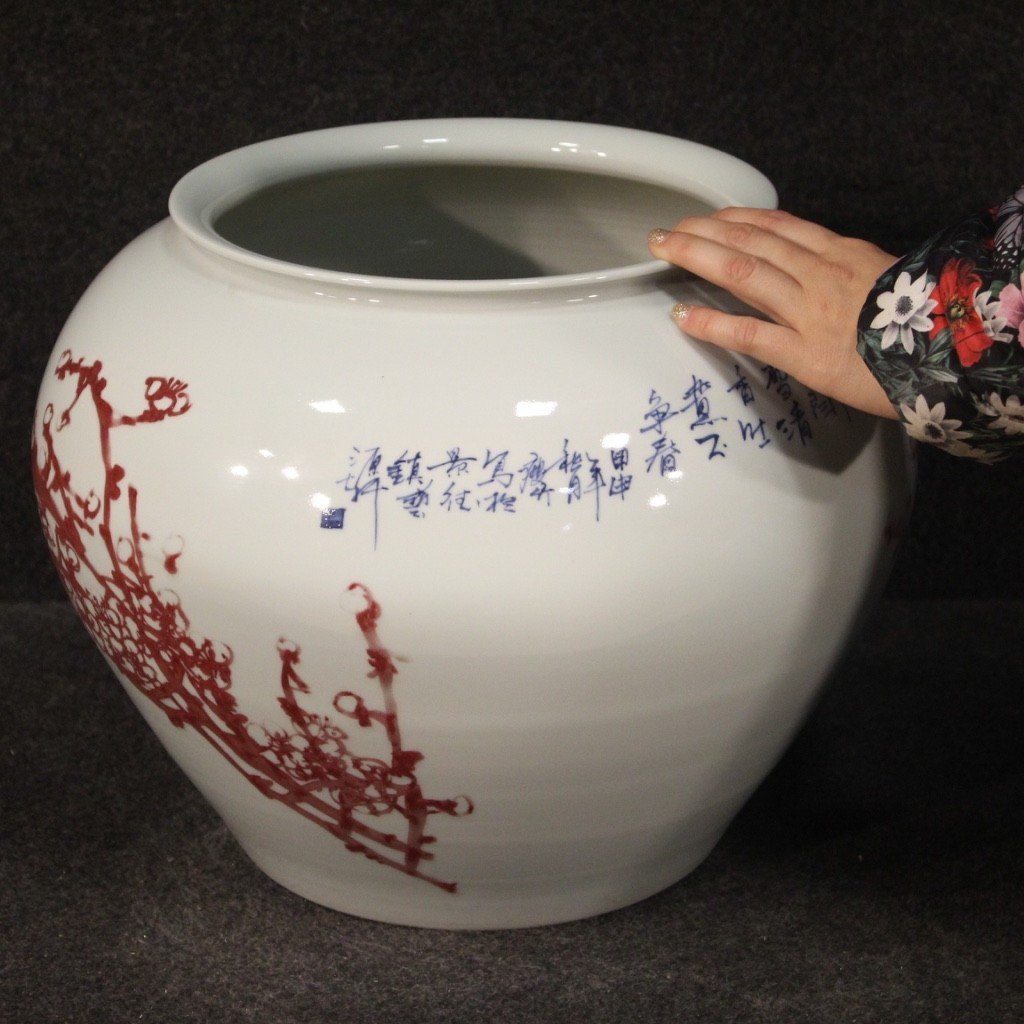 Vaso cinese in ceramica dipinta con fiori e animali-photo-4