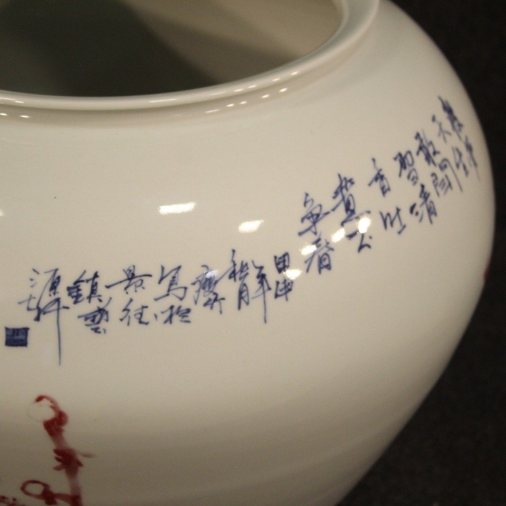 Vaso cinese in ceramica dipinta con fiori e animali-photo-8