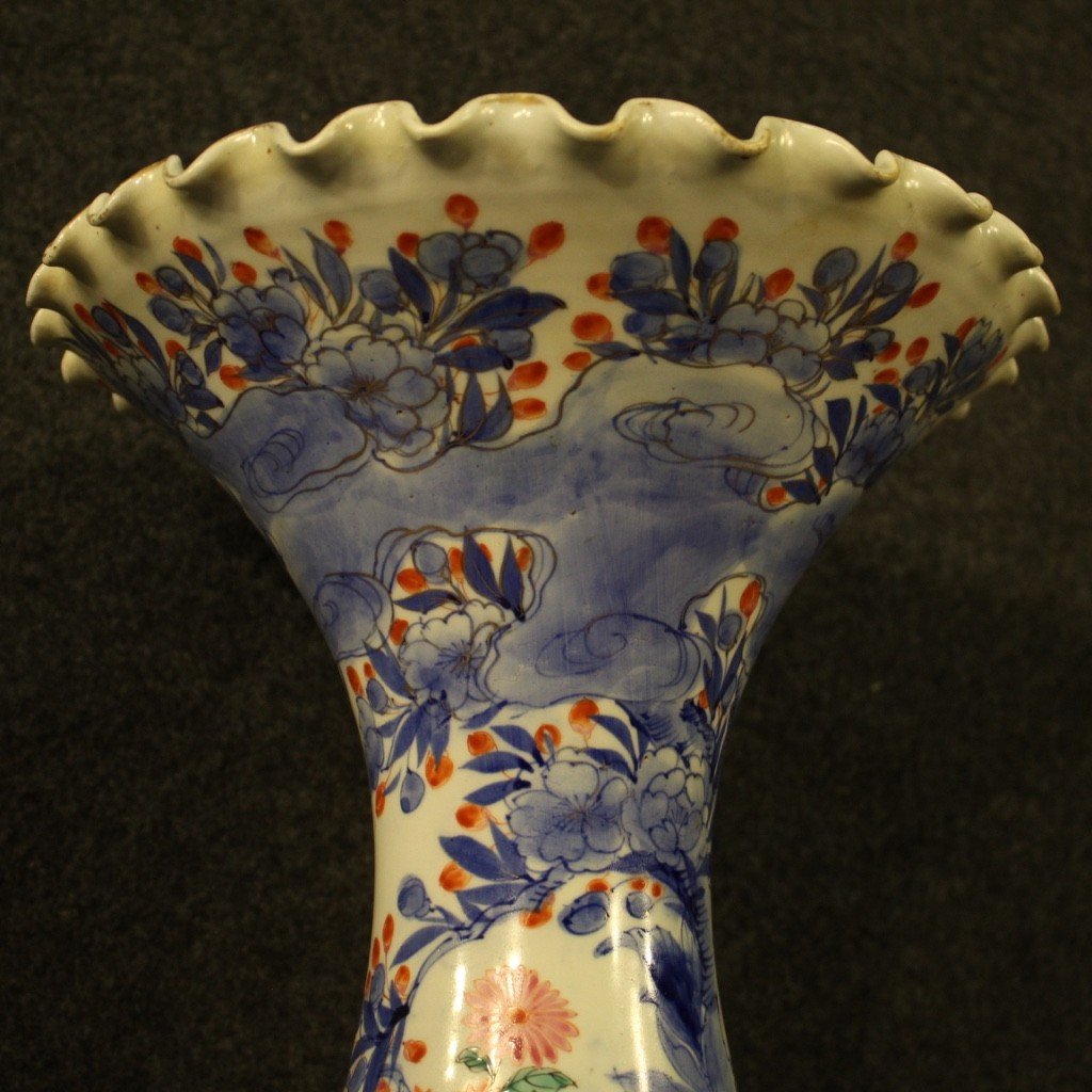 Vaso giapponese in ceramica smaltata e dipinta del XX secolo-photo-2