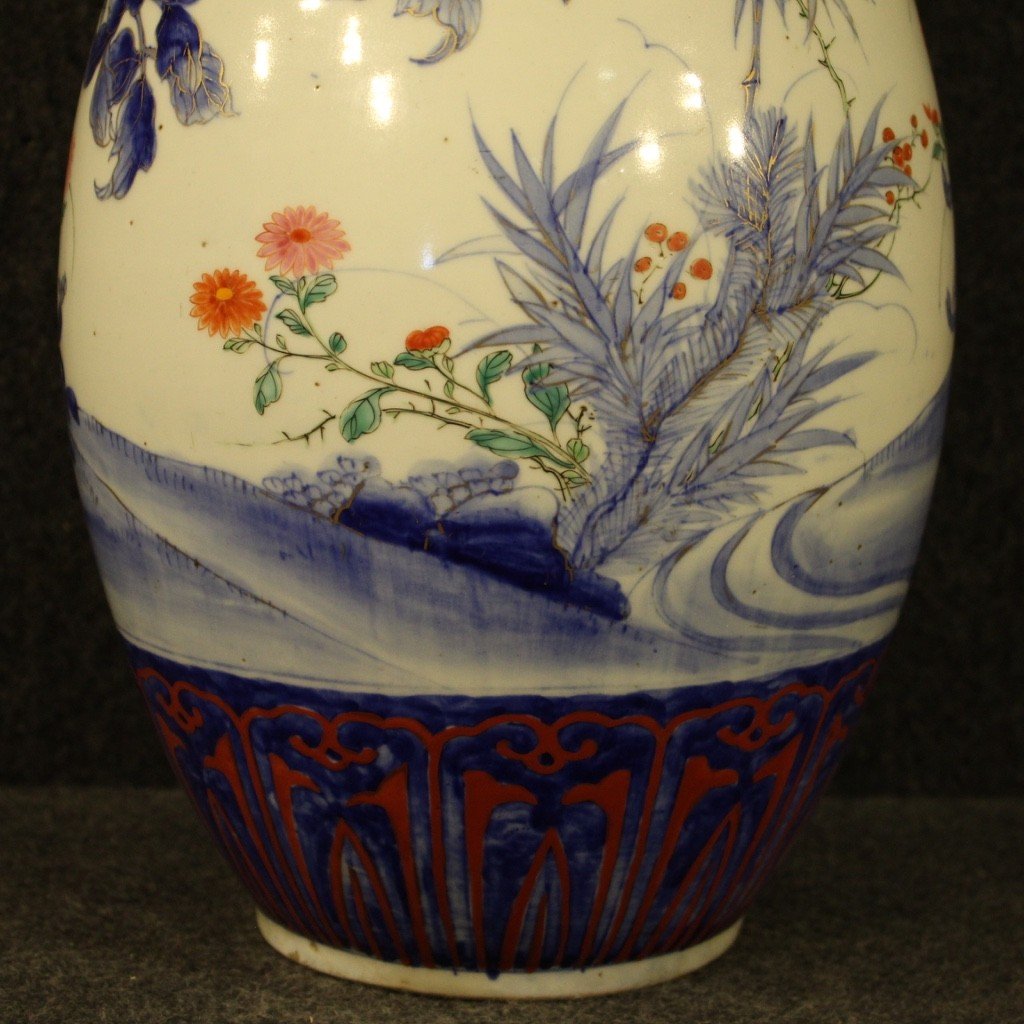 Vaso giapponese in ceramica smaltata e dipinta del XX secolo-photo-3