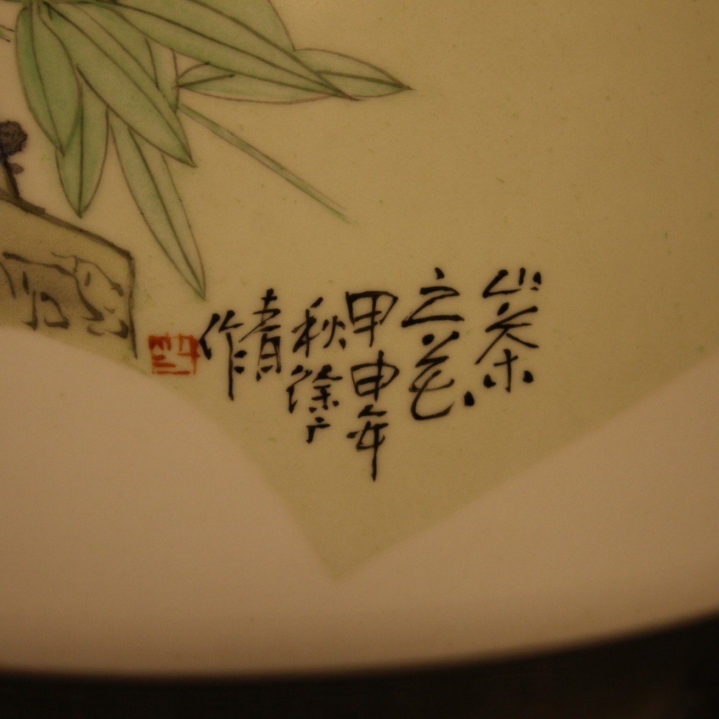 Vaso cinese in ceramica dipinta con decori floreali-photo-3