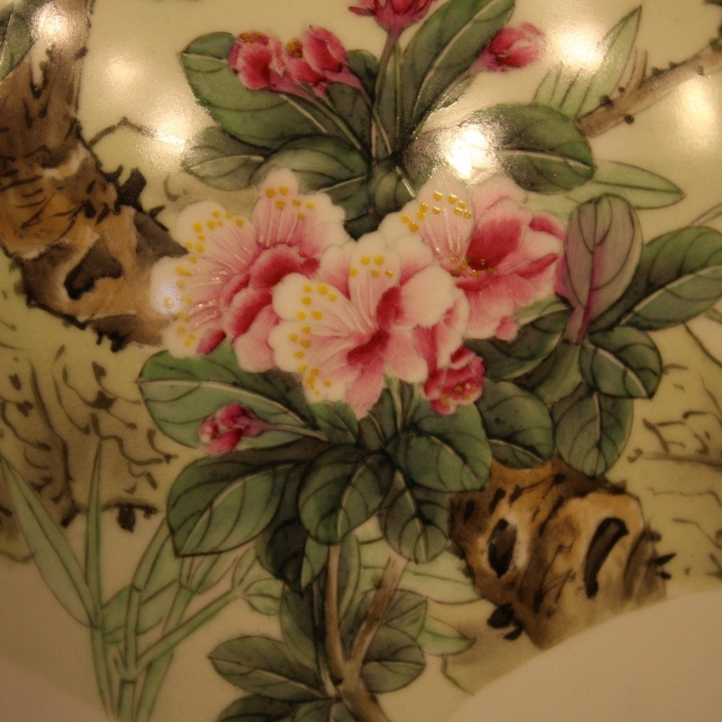Vaso cinese in ceramica dipinta con decori floreali-photo-6