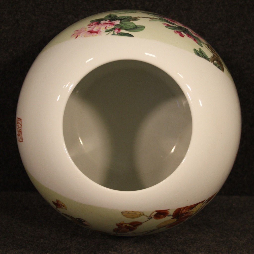Vaso cinese in ceramica dipinta con decori floreali-photo-8