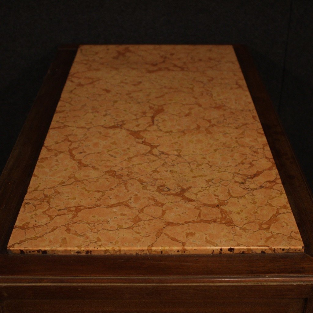 Tavolo italiano intarsiato con piano in marmo del XX secolo-photo-4