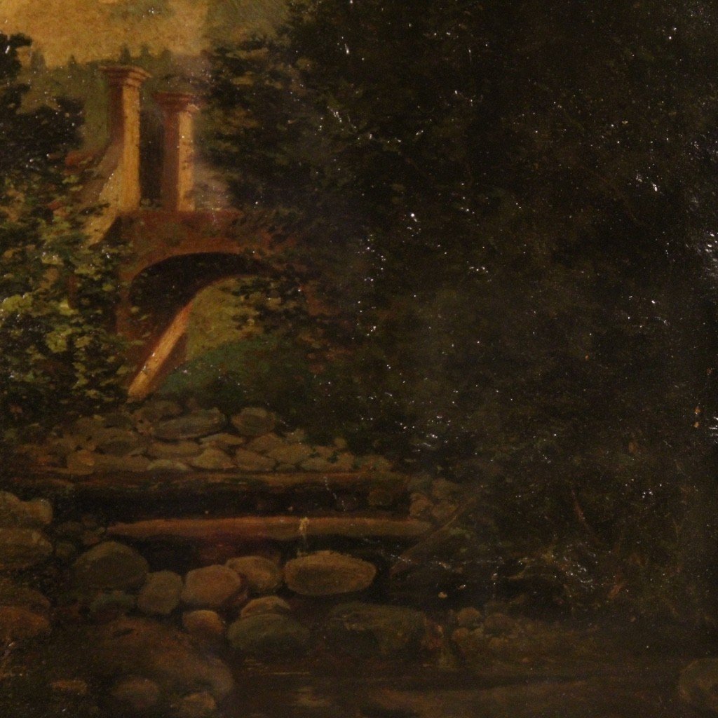 Dipinto italiano paesaggio olio su cartoncino del XX secolo-photo-2