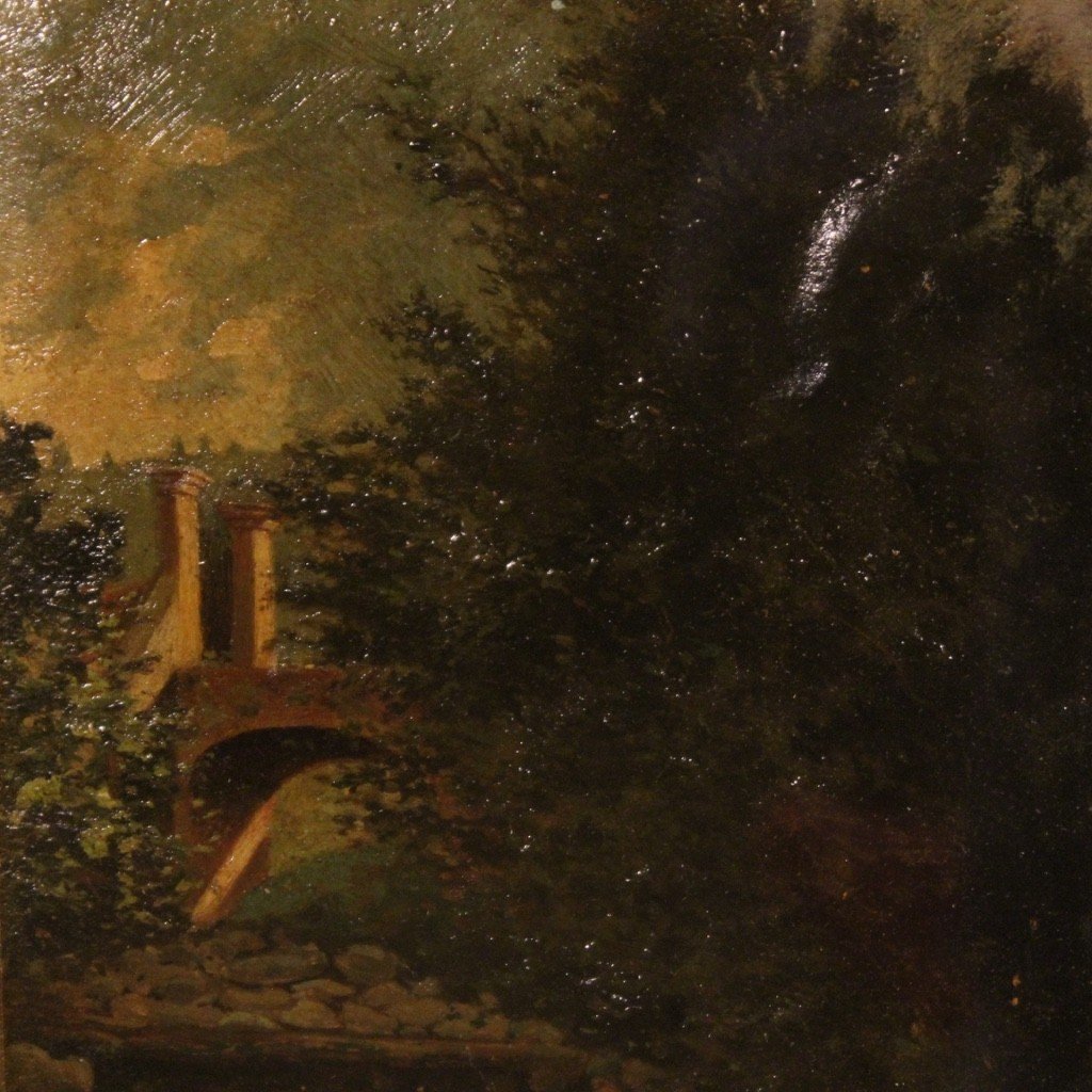 Dipinto italiano paesaggio olio su cartoncino del XX secolo-photo-3