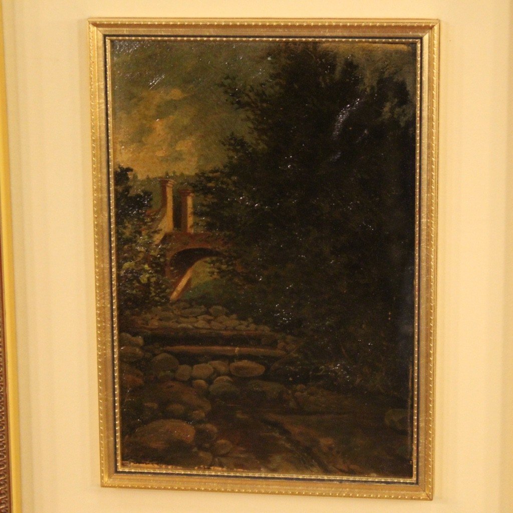 Dipinto italiano paesaggio olio su cartoncino del XX secolo-photo-5