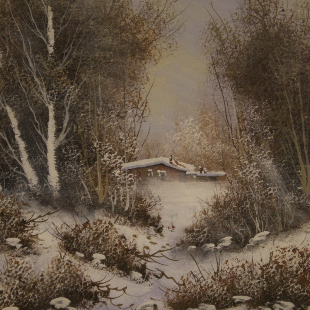 Dipinto italiano paesaggio invernale olio su tela-photo-5