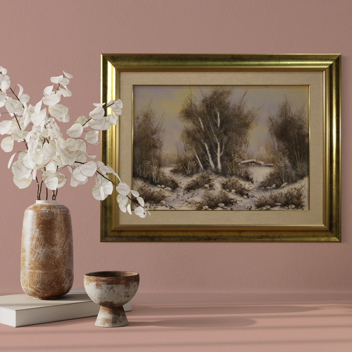 Dipinto italiano paesaggio invernale olio su tela-photo-7