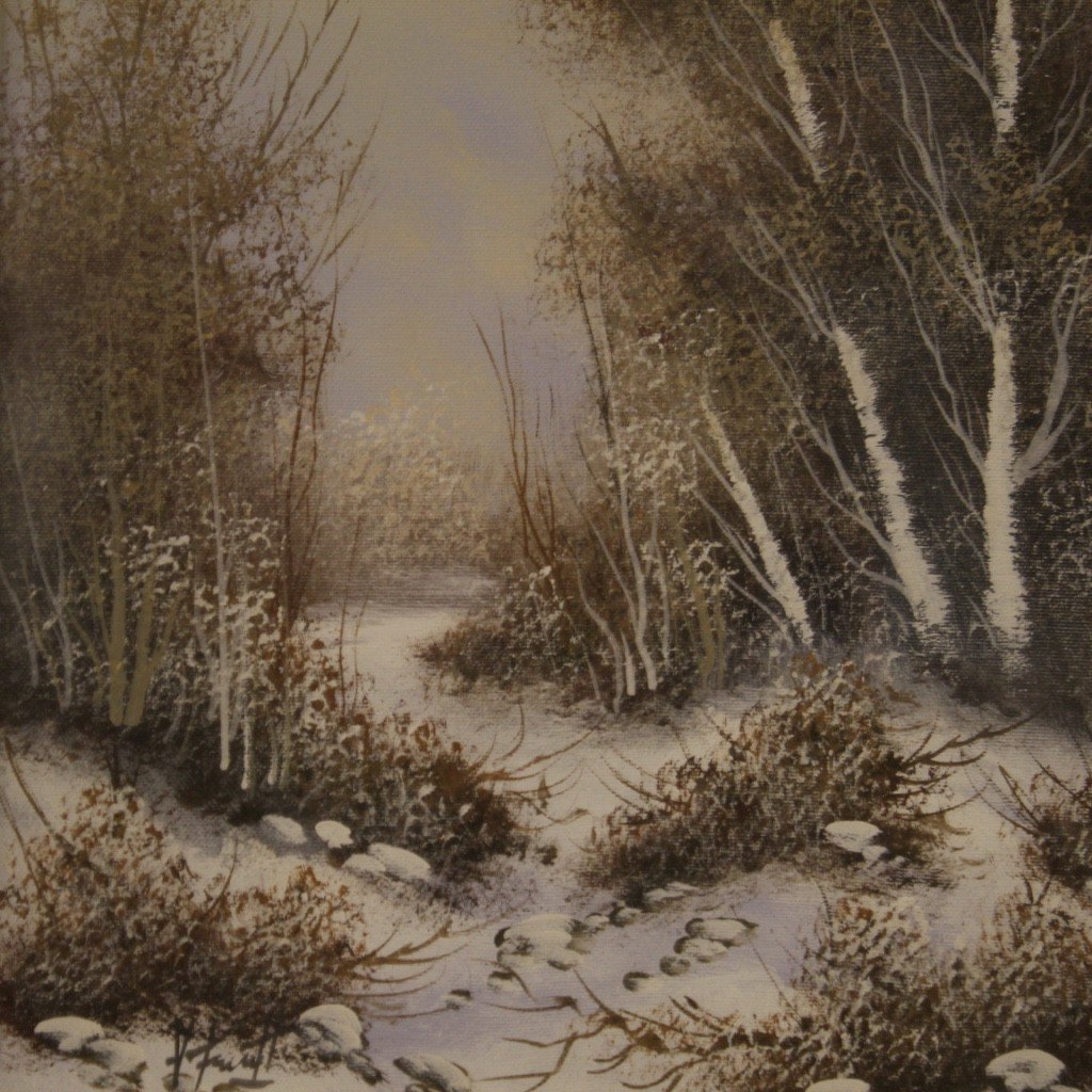 Dipinto italiano paesaggio invernale olio su tela-photo-8