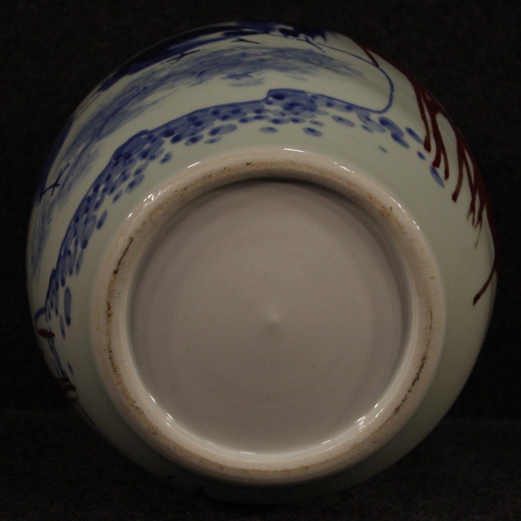 Vaso cinese in ceramica dipinta con decori floreali e animali -photo-4