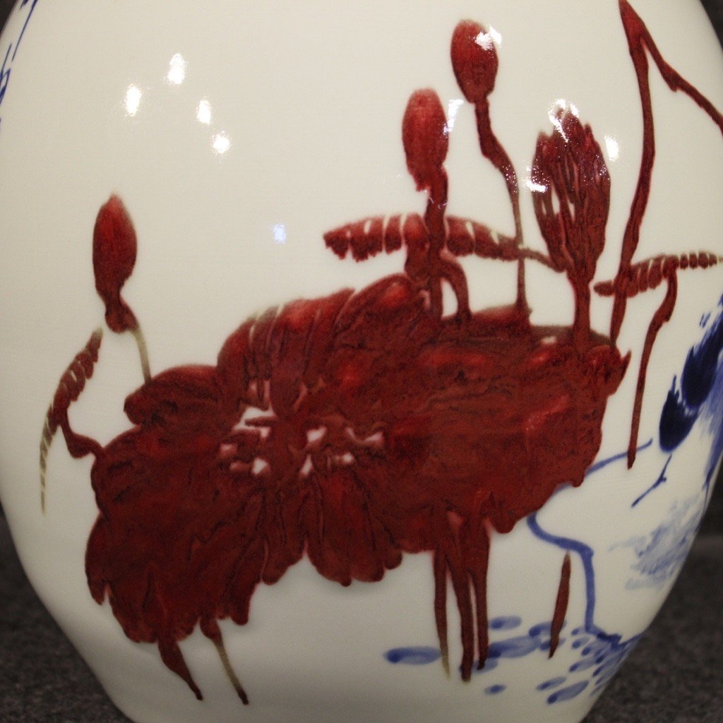 Vaso cinese in ceramica dipinta con decori floreali e animali -photo-6