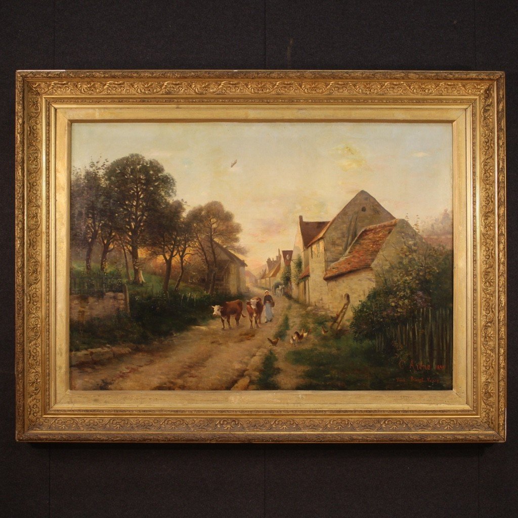 Dipinto francese paesaggio olio su tela firmato e datato 1899-photo-2