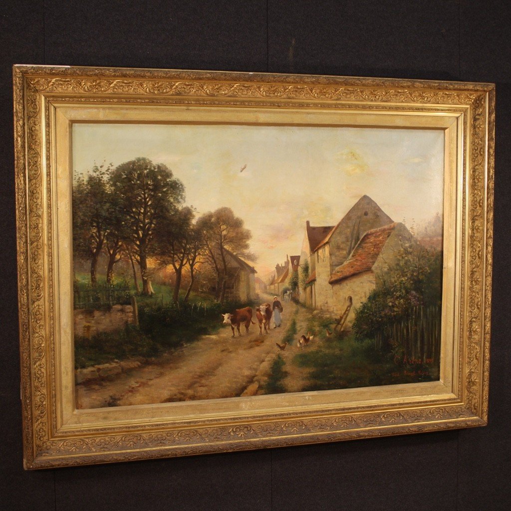 Dipinto francese paesaggio olio su tela firmato e datato 1899-photo-3