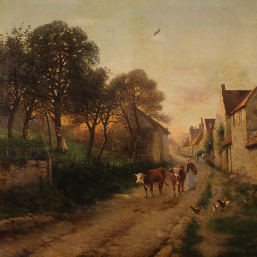 Dipinto francese paesaggio olio su tela firmato e datato 1899-photo-4