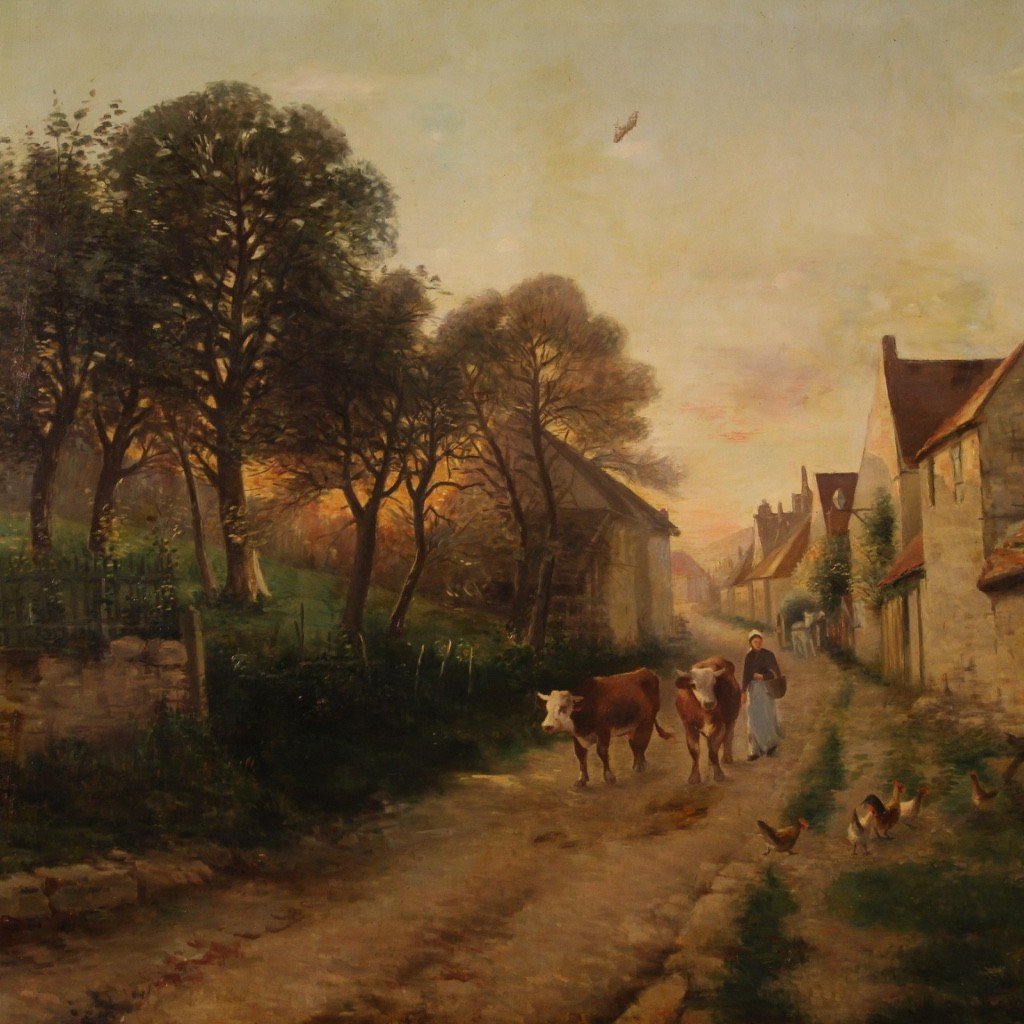 Dipinto francese paesaggio olio su tela firmato e datato 1899-photo-4