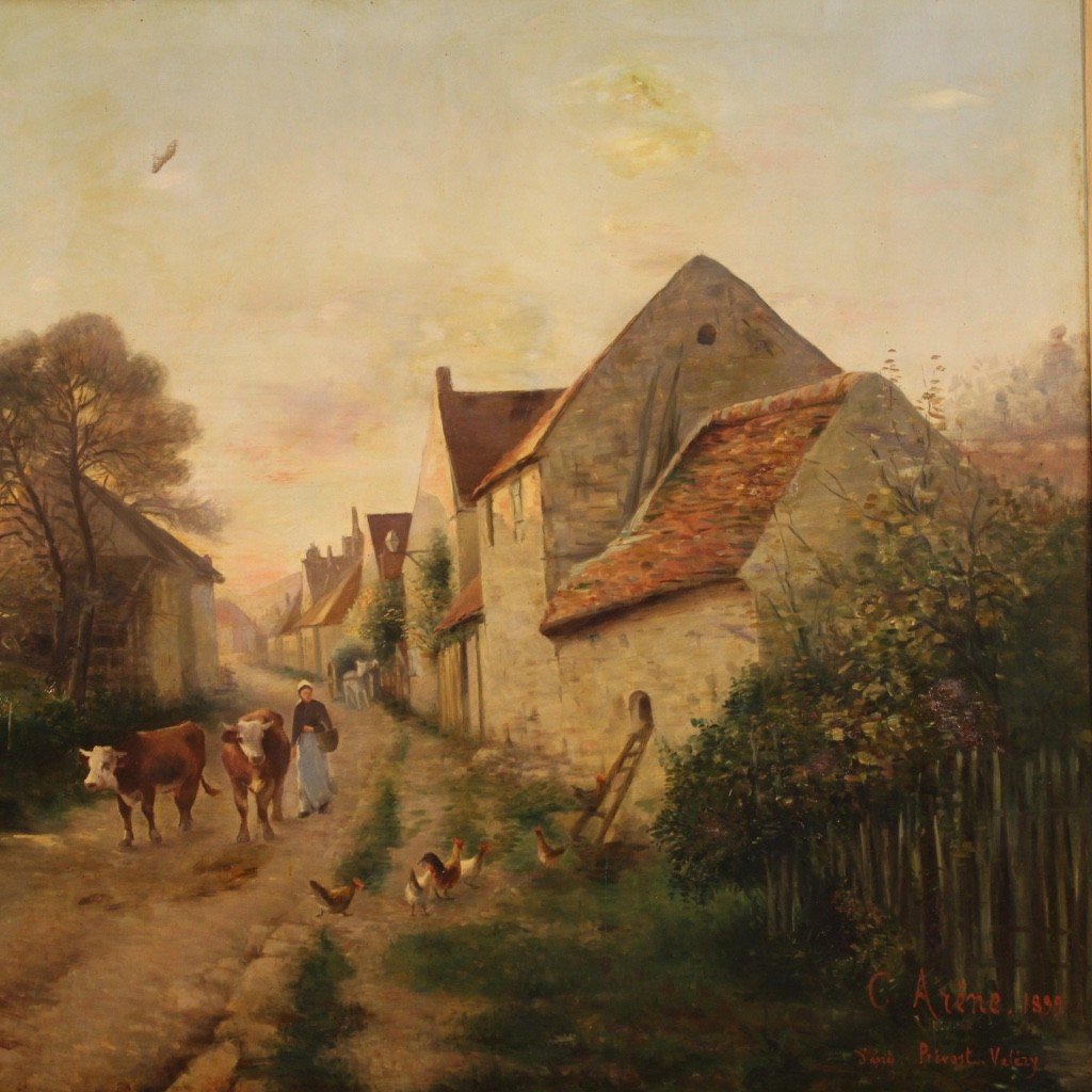 Dipinto francese paesaggio olio su tela firmato e datato 1899-photo-5