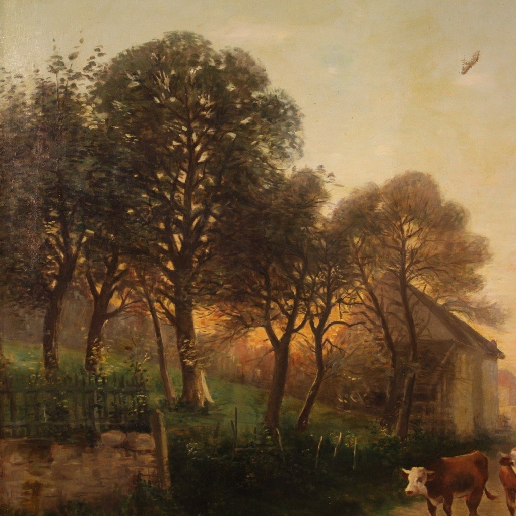 Dipinto francese paesaggio olio su tela firmato e datato 1899-photo-8