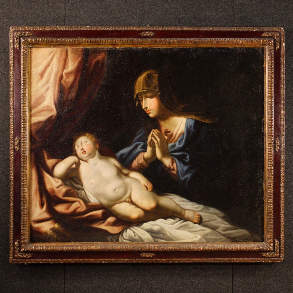 Antico dipinto religioso Madonna con bambino del XVII secolo-photo-2