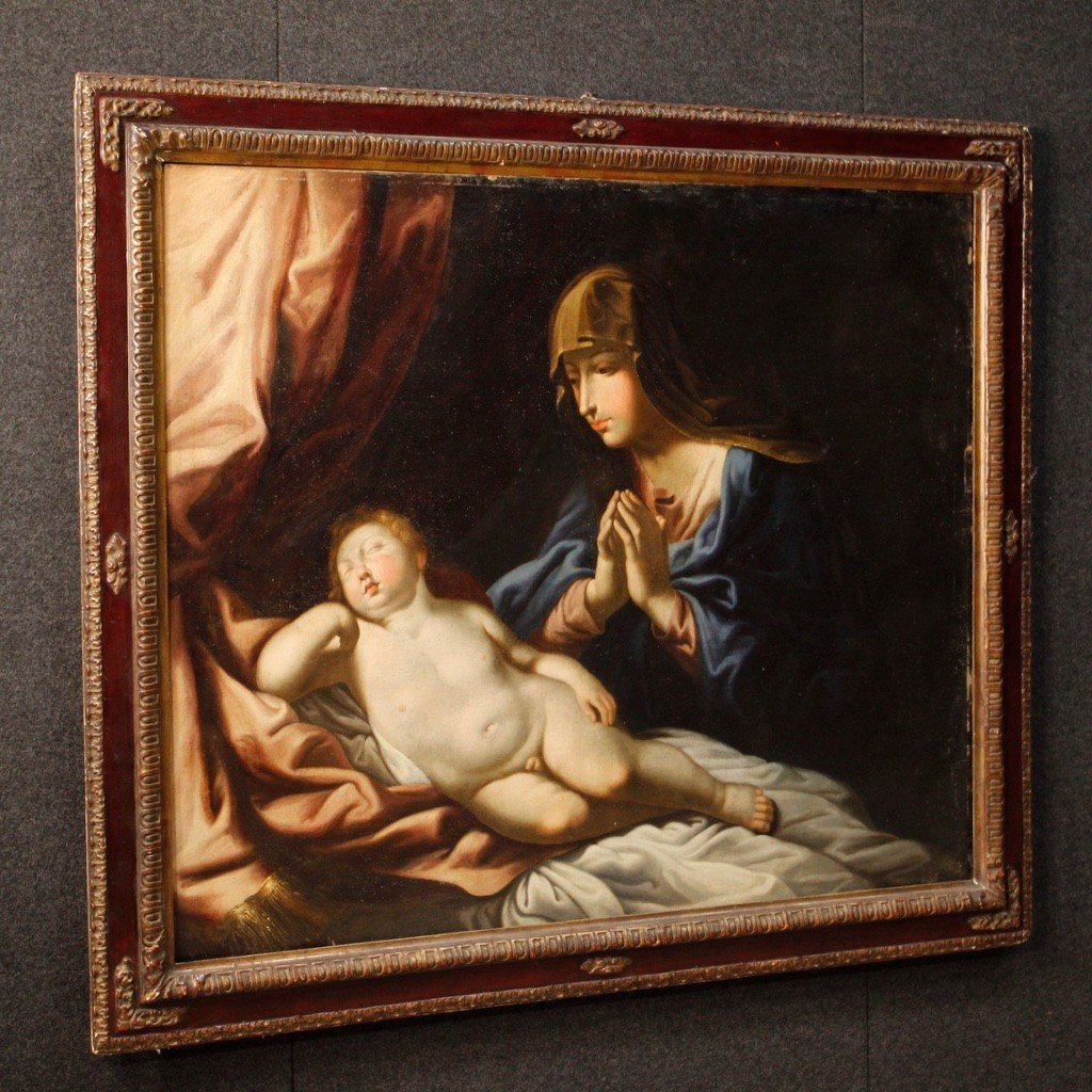 Antico dipinto religioso Madonna con bambino del XVII secolo-photo-4