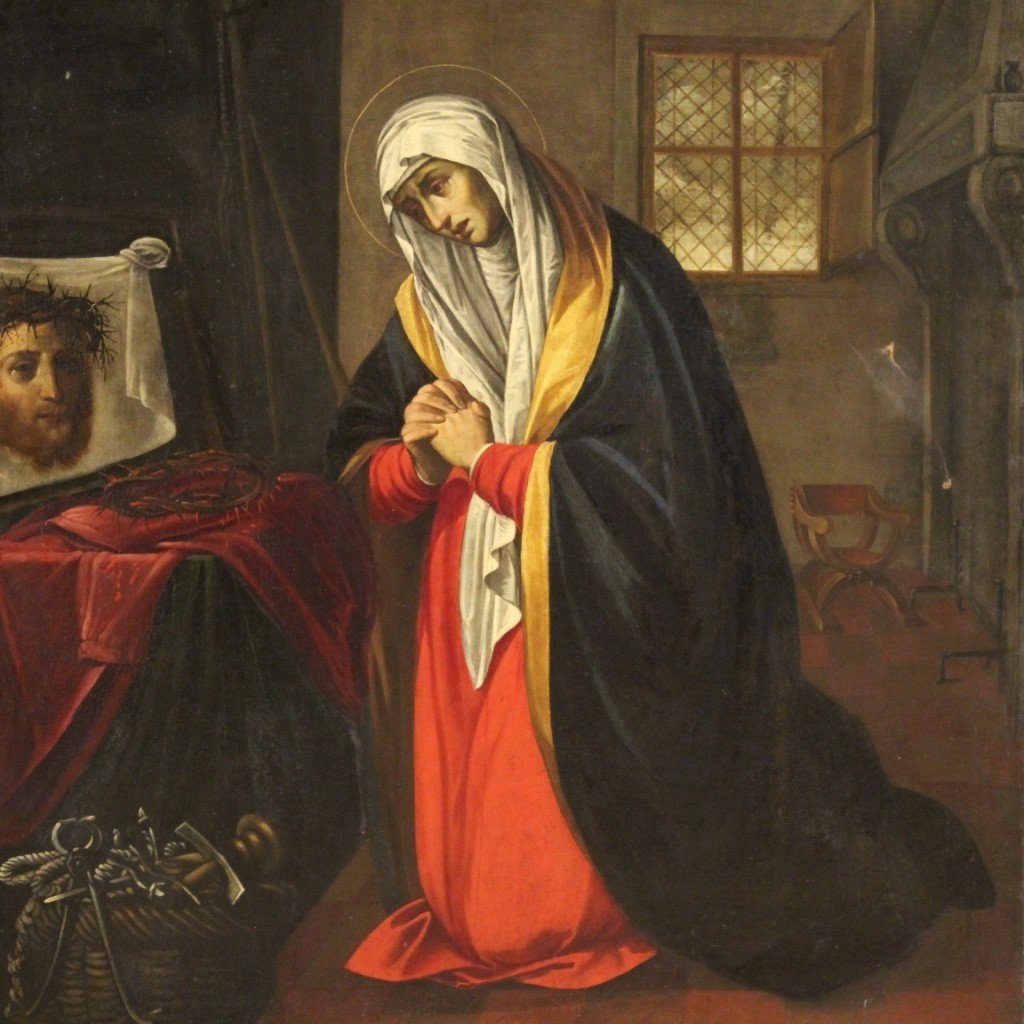 Grande dipinto antico Santa Veronica del XVII secolo -photo-2