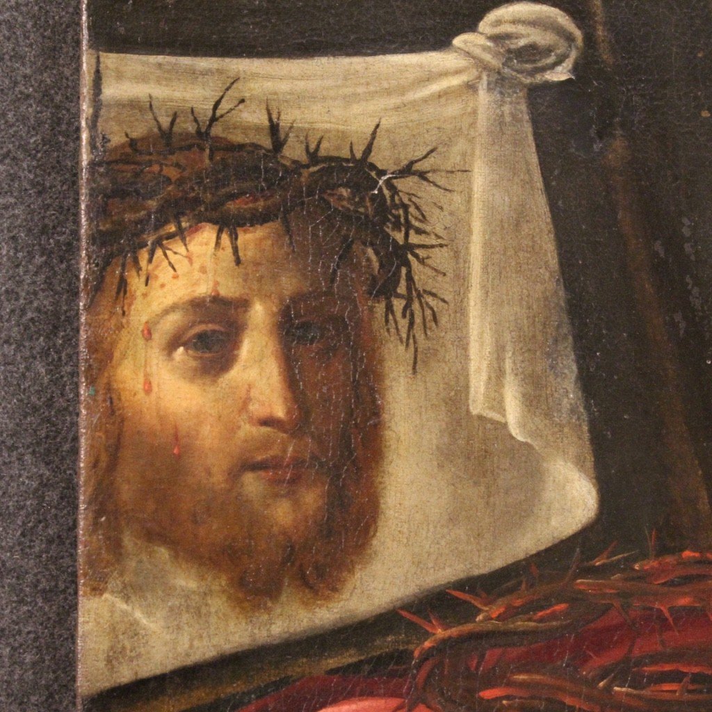 Grande dipinto antico Santa Veronica del XVII secolo -photo-7