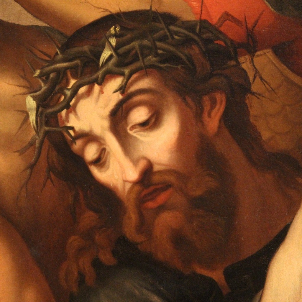 Antico dipinto fiammingo Cristo portacroce del XVII secolo-photo-1