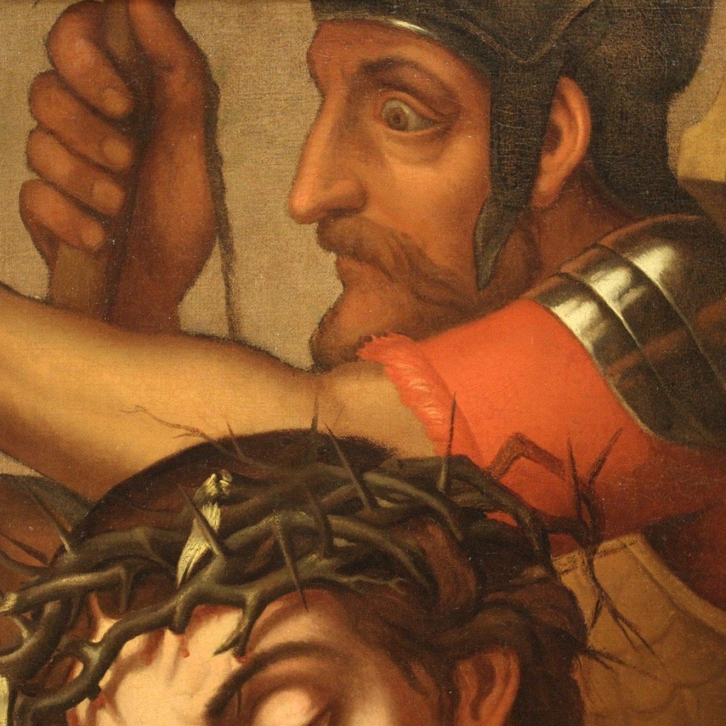 Antico dipinto fiammingo Cristo portacroce del XVII secolo-photo-5