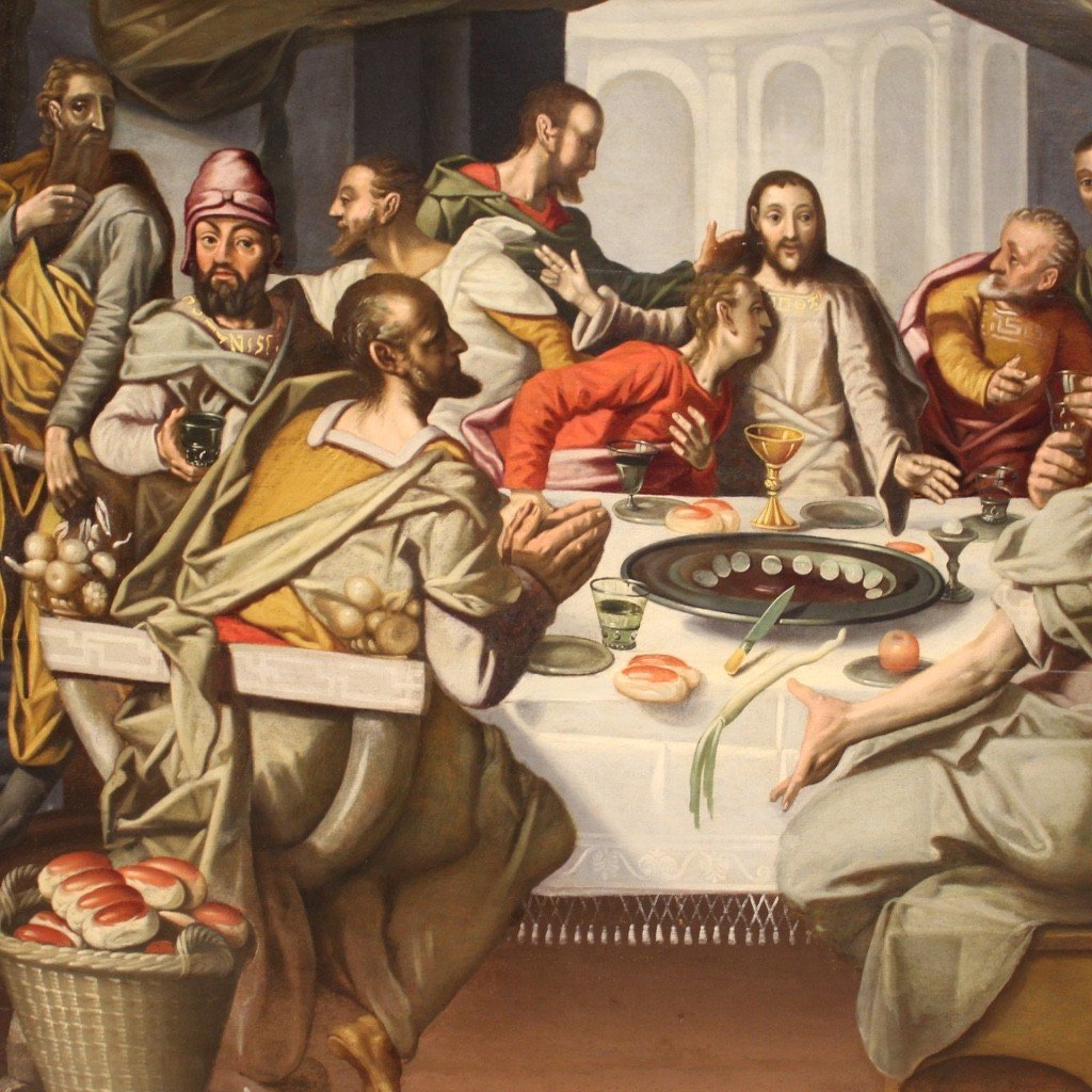 Antico dipinto fiammingo Ultima Cena del XVI secolo-photo-3