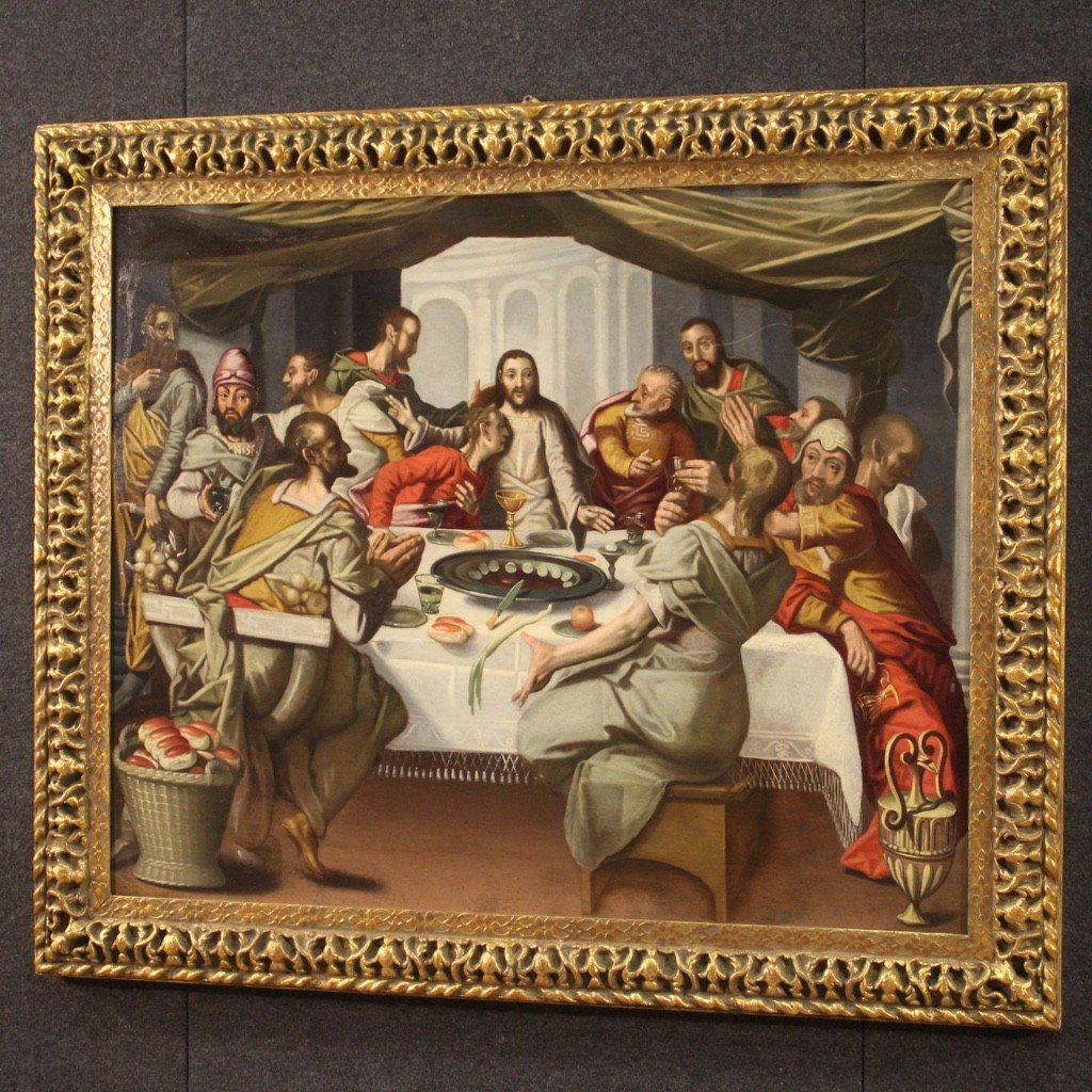 Antico dipinto fiammingo Ultima Cena del XVI secolo-photo-6