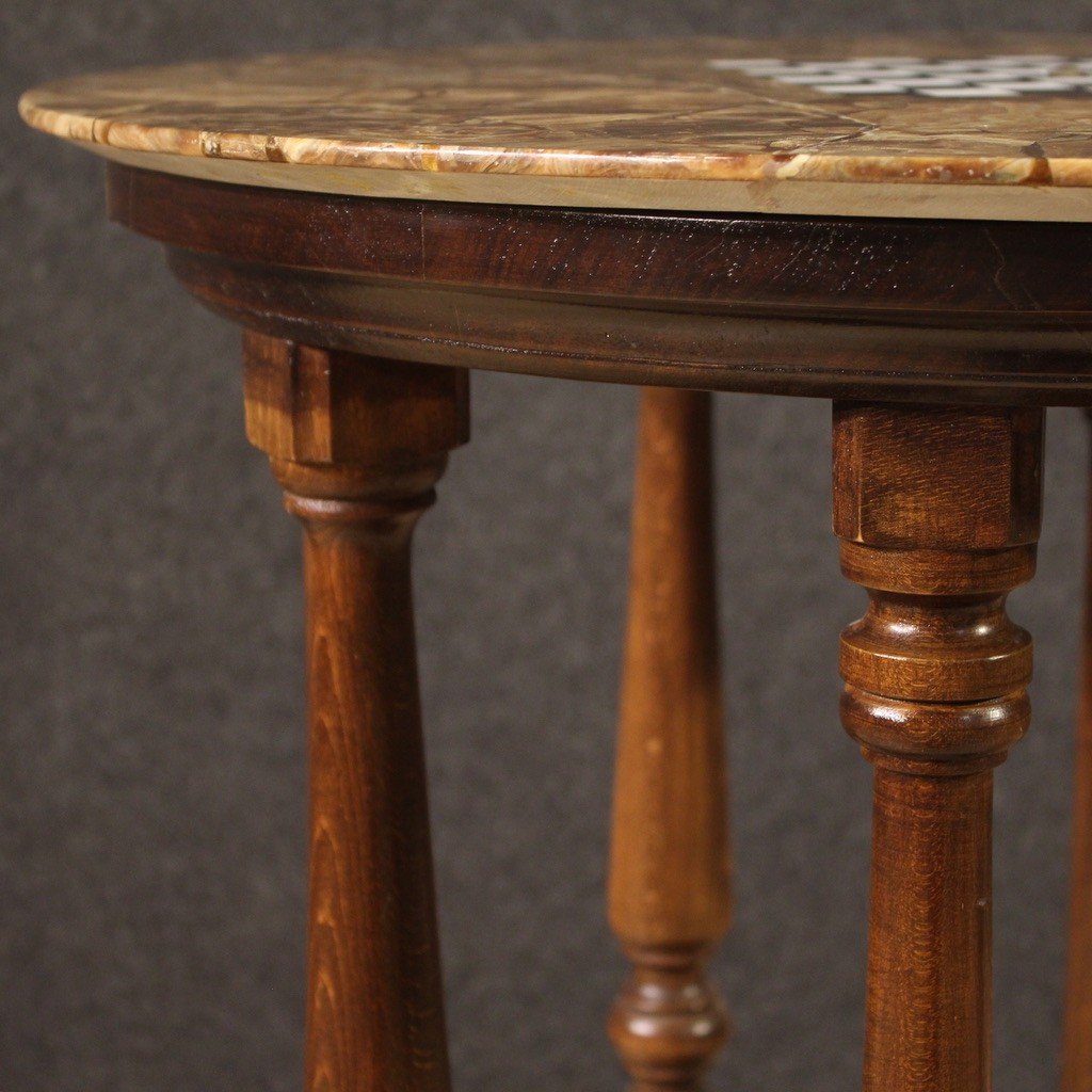Tavolo da gioco con piano in marmo e onice con scacchiera del XX secolo-photo-8