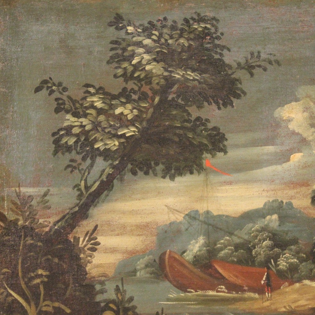 Antico dipinto italiano marina olio su tela del XVIII secolo-photo-2