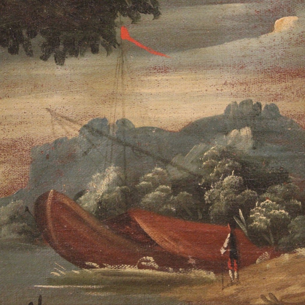 Antico dipinto italiano marina olio su tela del XVIII secolo-photo-6