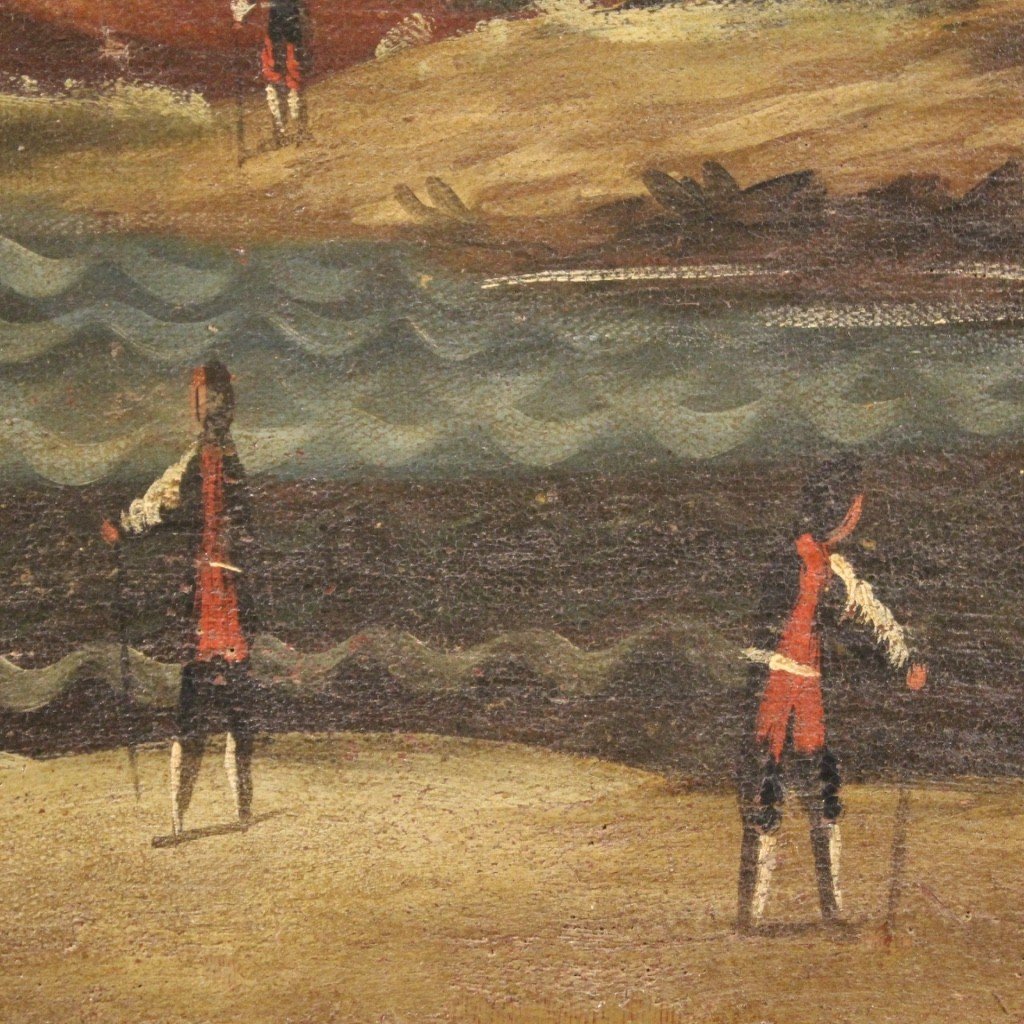 Antico dipinto italiano marina olio su tela del XVIII secolo-photo-8