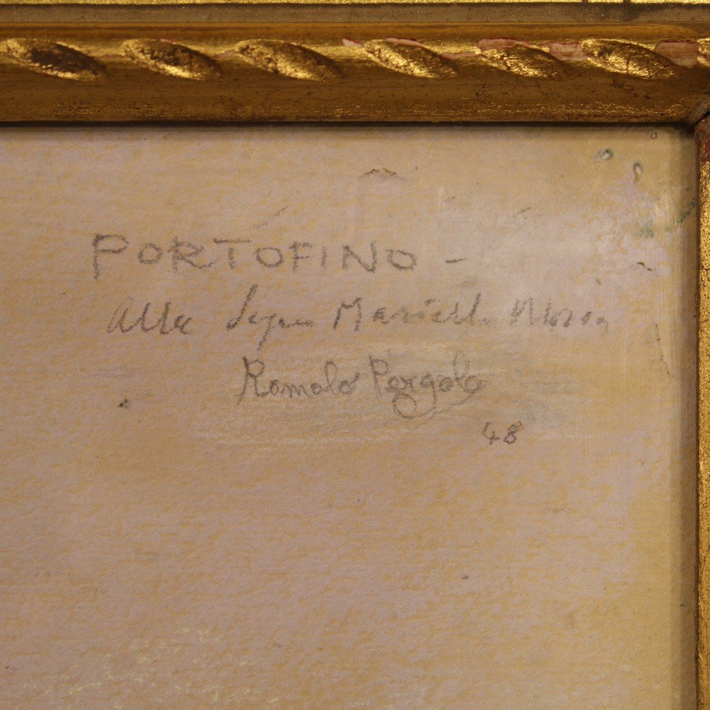 Pastello firmato Romolo Pergola e datato 1948, veduta di Portofino-photo-2