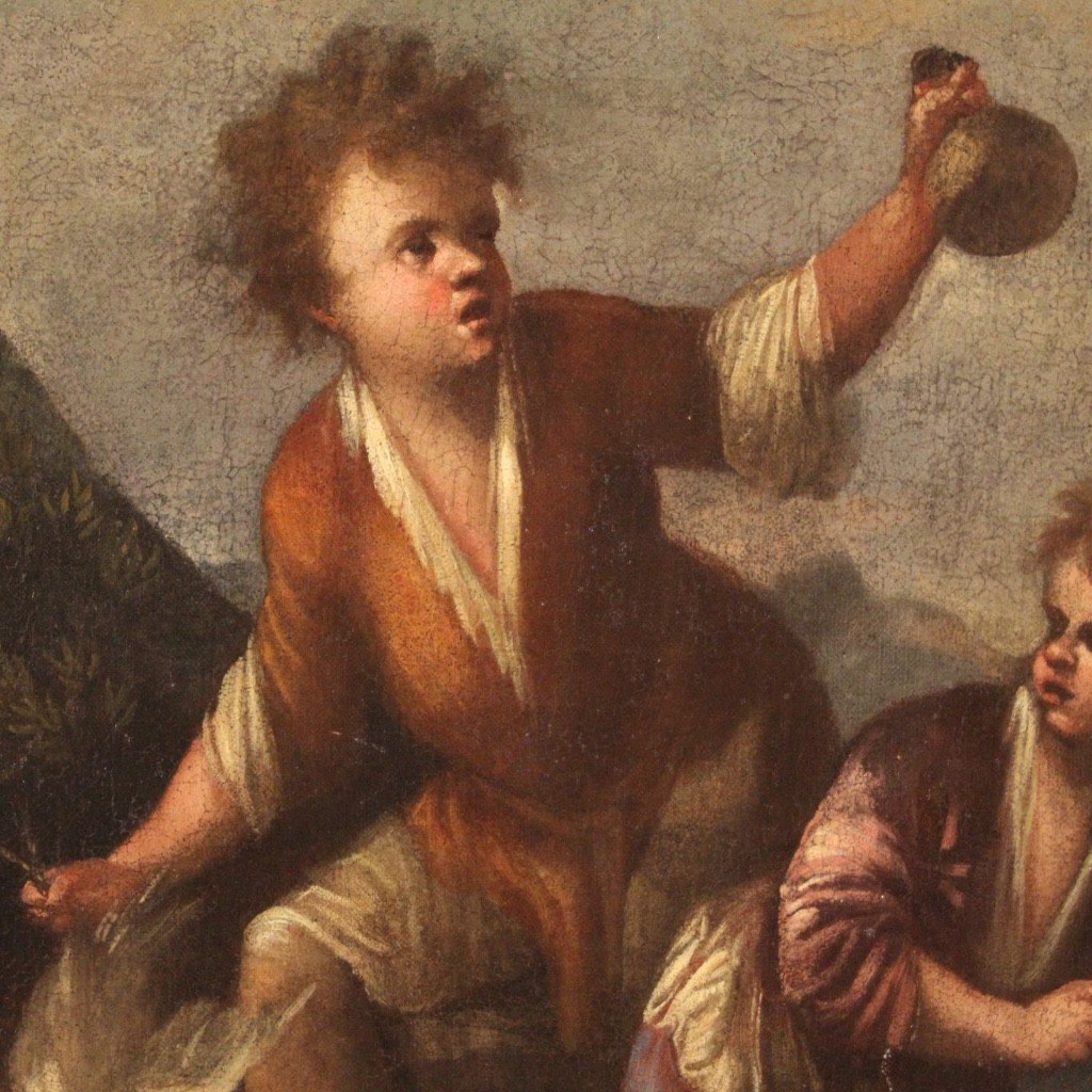 Dipinto italiano paesaggio con bambini del XVIII secolo-photo-6