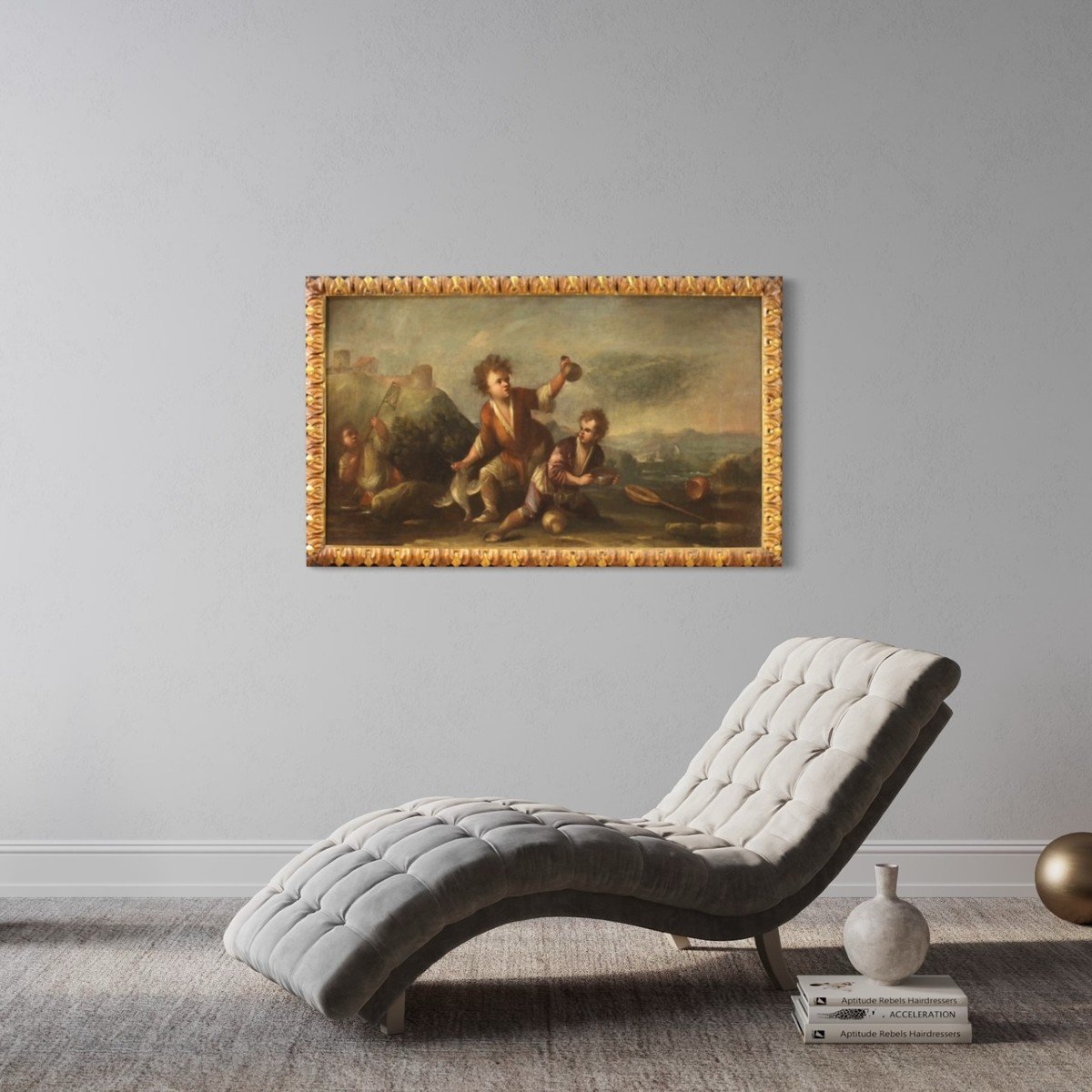 Dipinto italiano paesaggio con bambini del XVIII secolo-photo-7