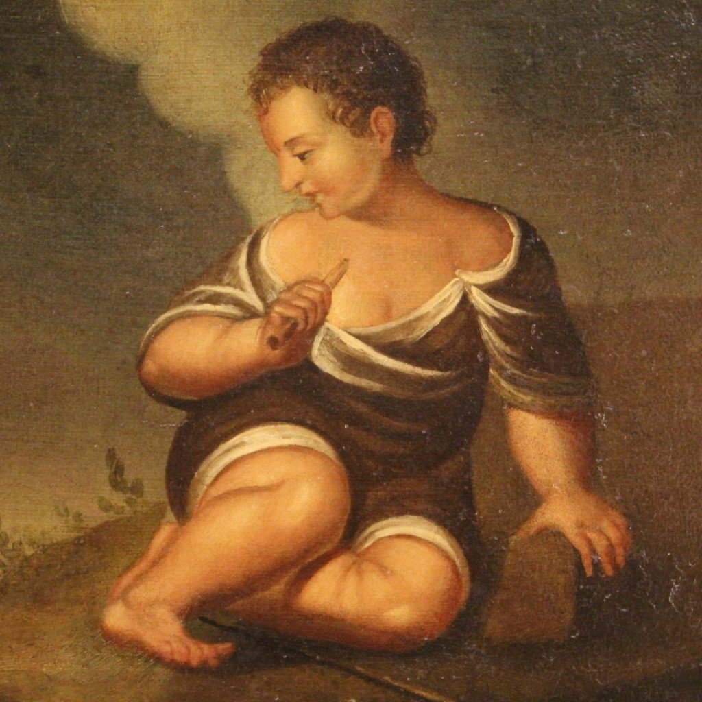 Dipinto antico olio su tela del XVIII secolo-photo-4
