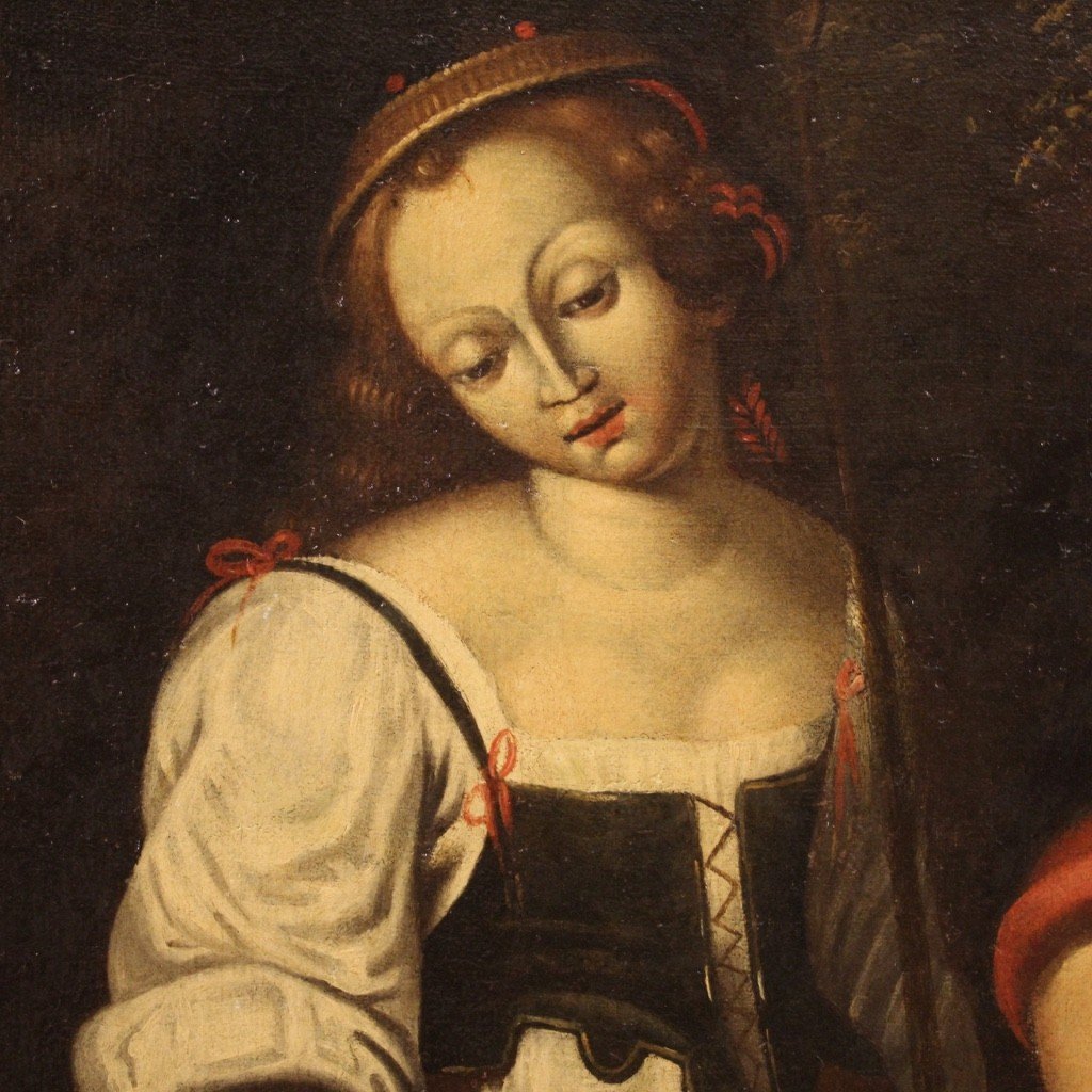 Dipinto antico olio su tela del XVIII secolo-photo-8