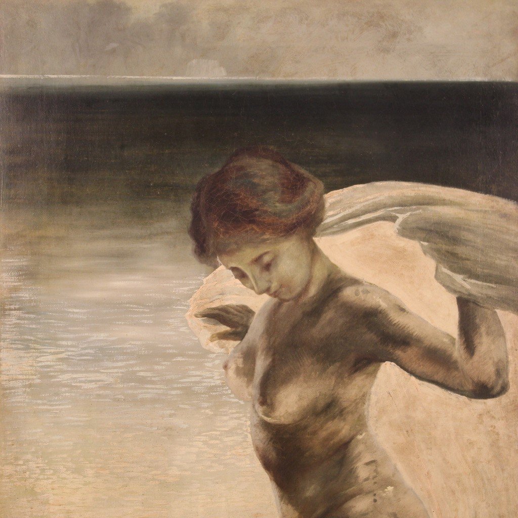 Dipinto nudo di giovane donna della prima metà del XX secolo-photo-3