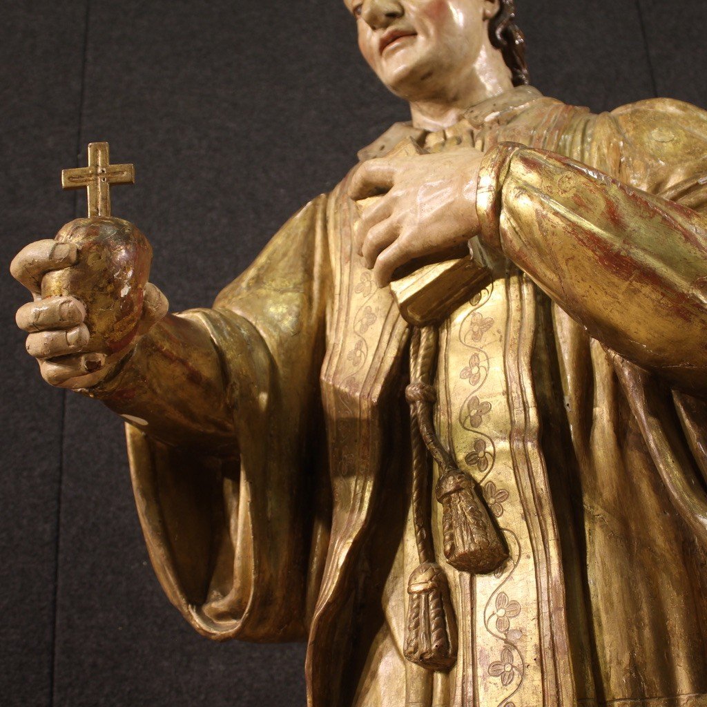 Grande scultura lignea San Francesco di Sales del XVIII secolo-photo-3