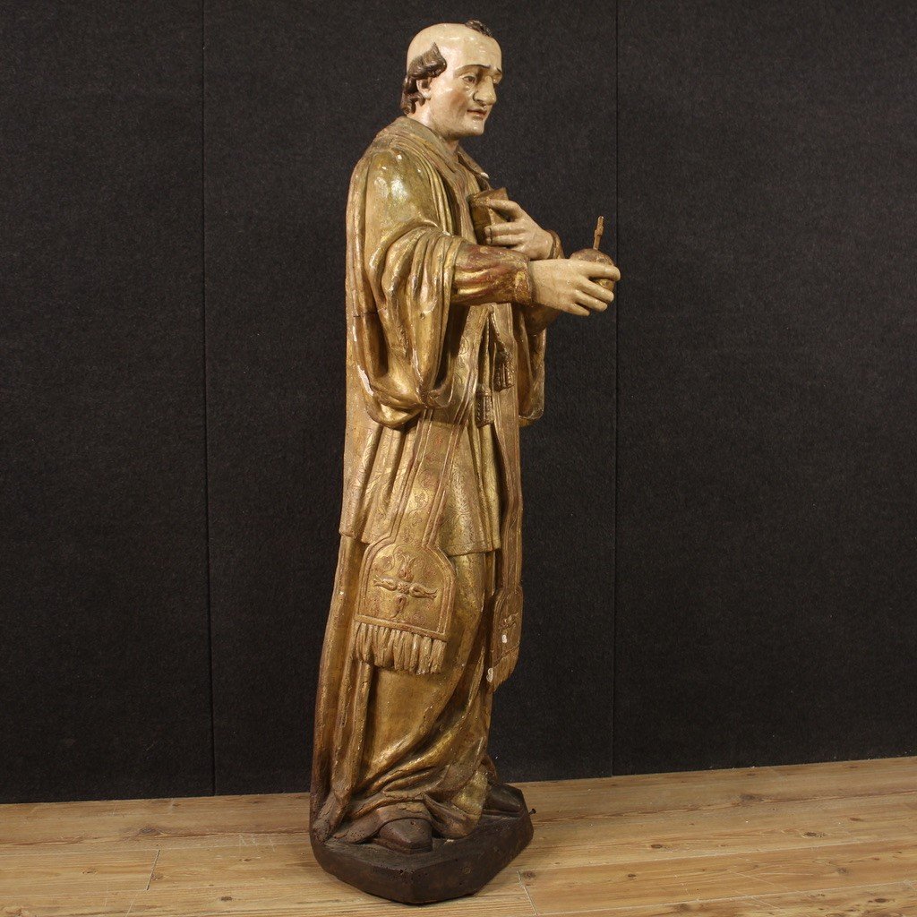 Grande scultura lignea San Francesco di Sales del XVIII secolo-photo-1