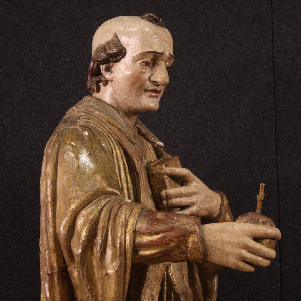 Grande scultura lignea San Francesco di Sales del XVIII secolo-photo-2