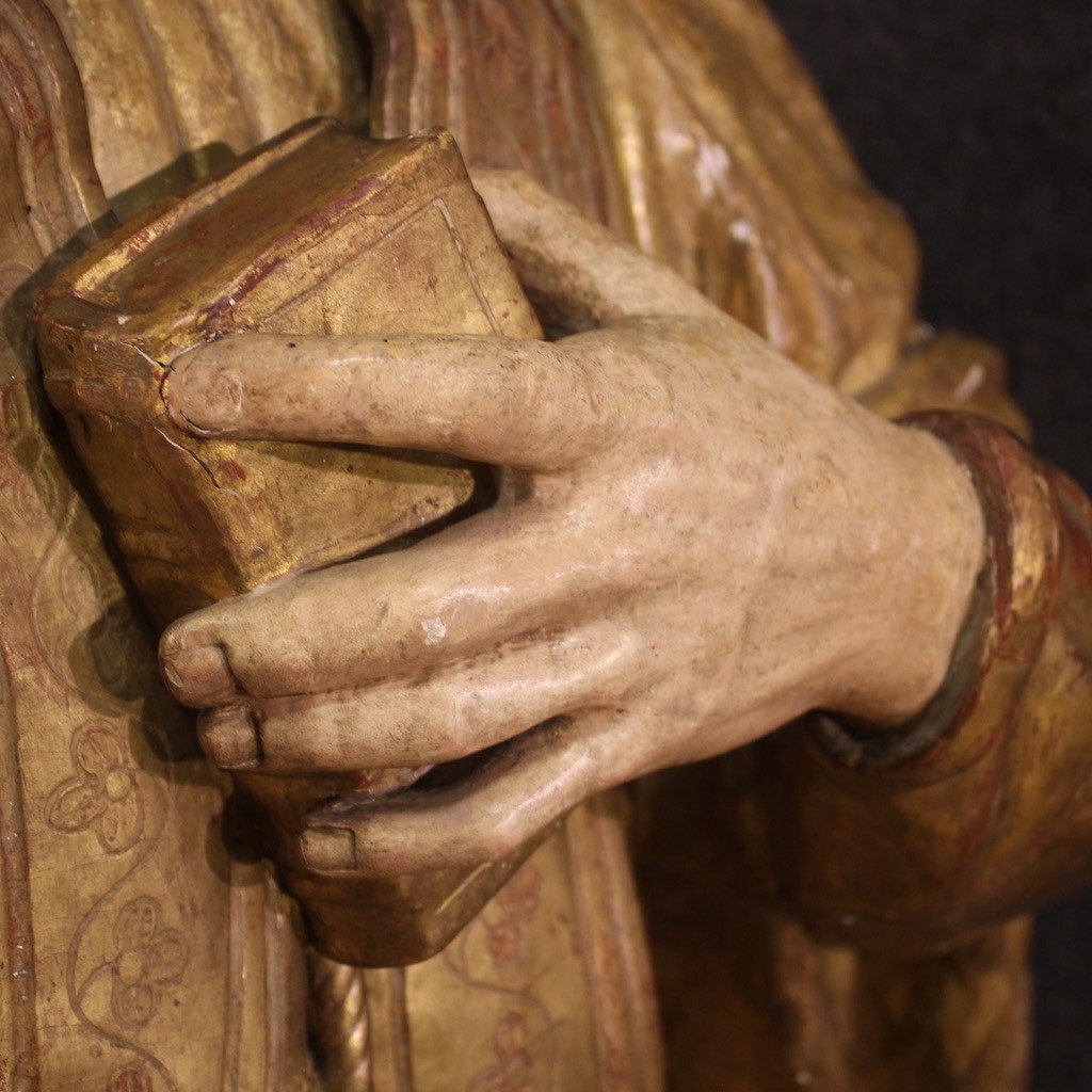 Grande scultura lignea San Francesco di Sales del XVIII secolo-photo-4