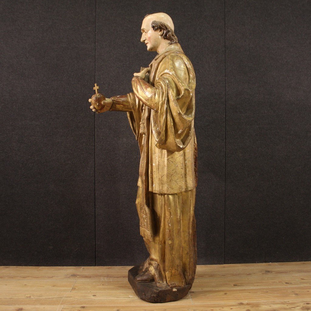 Grande scultura lignea San Francesco di Sales del XVIII secolo-photo-7